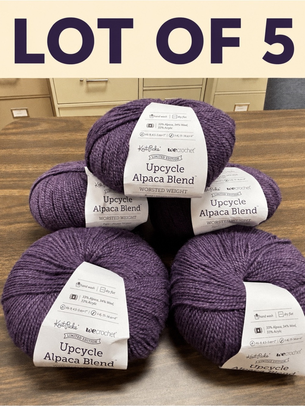 Knit Picks Upcycle Alpaca Blend Yarn Lot of 5 – Regal Purple Worsted